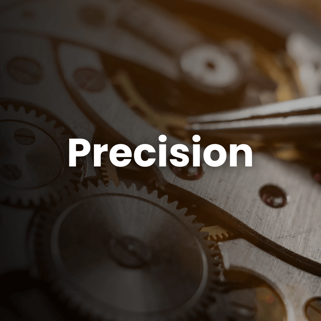 Our values precision | surtech Close-up image revealing the intricate inner workings of a swiss watch, exemplifying surtech's commitment to precision.